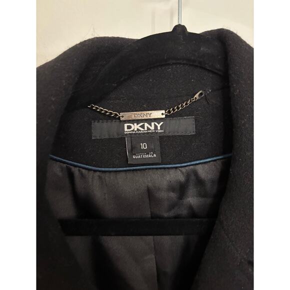 DKNY Coat Womens Size 10 Black Double Breasted Peacoat Mid Length Wool Cashmere - Picture 3 of 5